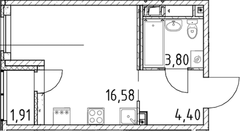 Квартира студия 24.78 м², 13/17 эт., ЖК «Город Первых»